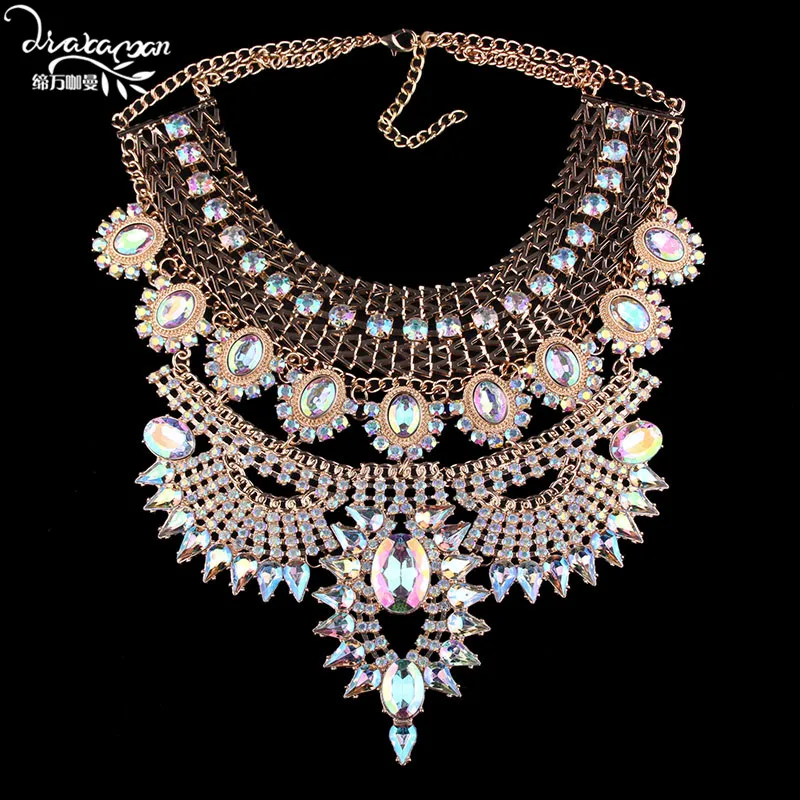 

Dvacaman Brand 2017 Bohemian Style Maxi Pendant Necklace Rhinestone Statement Necklace Women Chokers Custom Jewelry Bijoux K2