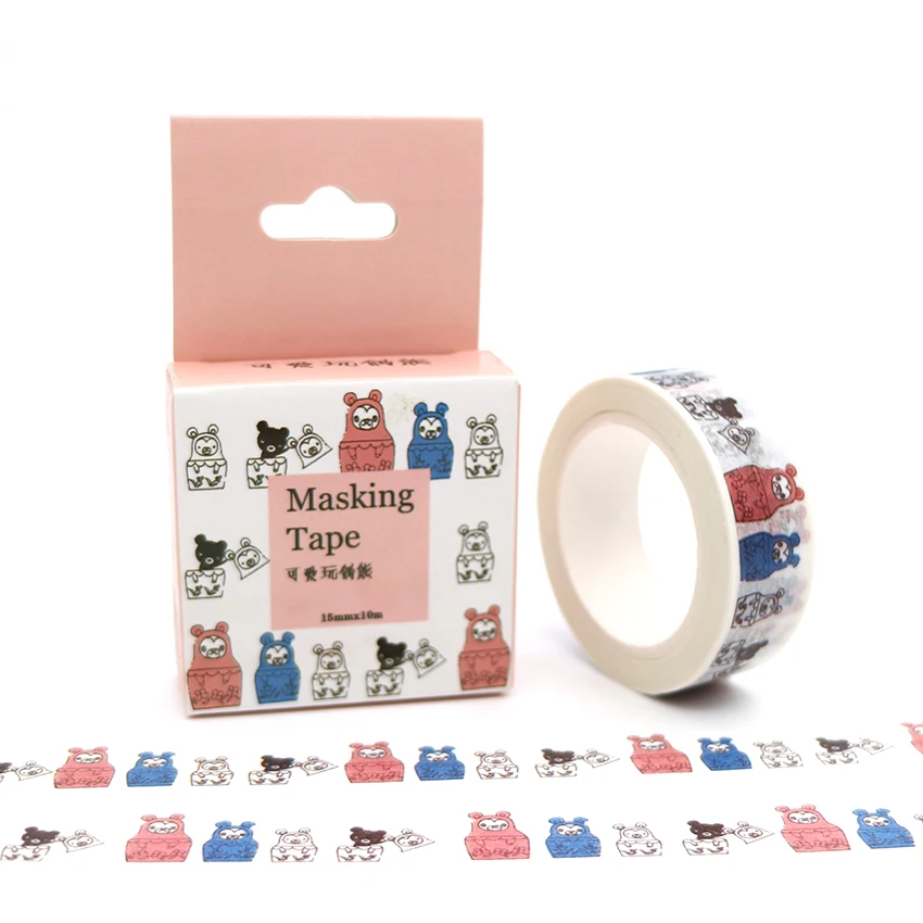

15mm*10m Box Package Kawaii Toy Bear Washi Tape Masking Tape Decorative Scrapbooking Office Adhesive DIY Sticker Label Tape