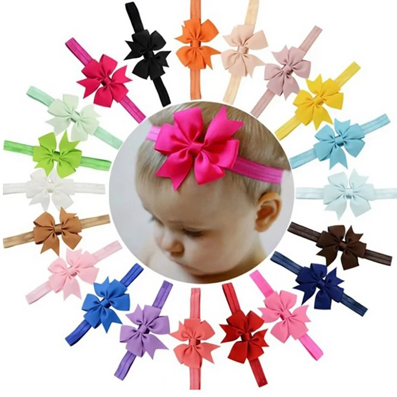 

1Pcs 3''Cute Baby Girls Toddler Infant Grosgrain Bowknot Headbands Solid Color Girl Elastic Hair Bands Tie Hair Accessories A104