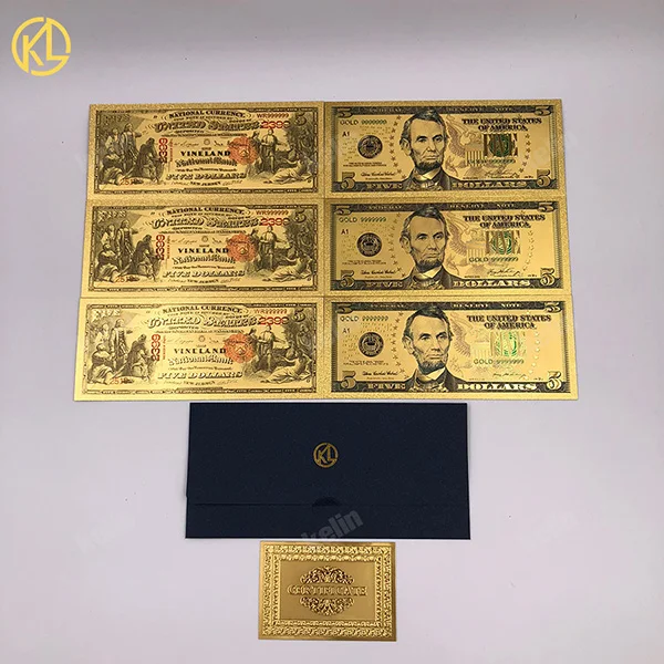 6 шт./лот Americian стиль подарок деньги 5 долларов США Золотой банкнот в 2 vesions для игр и рекламные подарки - Цвет: 5 dollar set