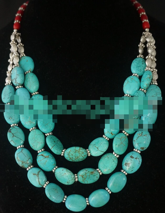 AA 30% off&gt&gt@&gt A906 13x18mm turquoise &ampTibet Sliver &ampcoral beads necklace | Украшения и аксессуары
