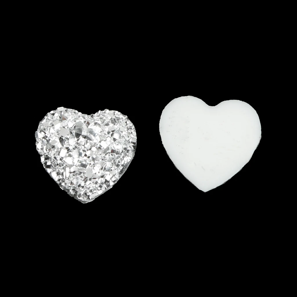 50pcs Silver Resin Rhinestone Heart Flatback Embellishments for Scrapbooking DIY Crafts Accessories 