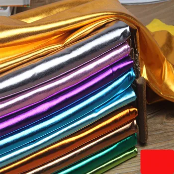 

150cm*46cm Stretch Shiny Gold Foil bronzing Spandex Fabric Material PU glossy leather fabric for DIY stage cosplay costume Dress