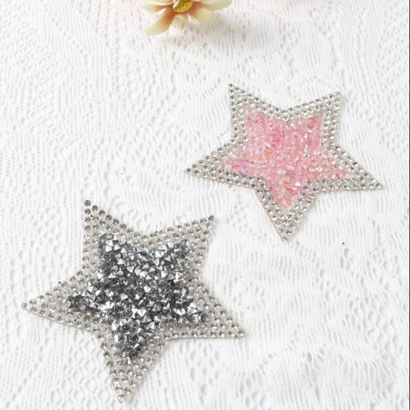 Crystal Rhinestone Stars Patches Sewing Iron On Patch Applique For Clothe CL