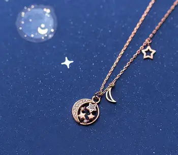 

1pc 100% real. Silver 925 Fine Jewelry Gold Zirconia aaa+ Moon Star Pendants Necklace Gift GTLX1883