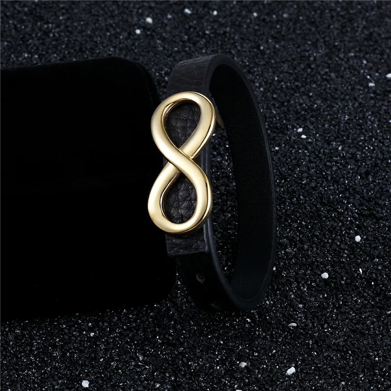 

Bobo Cover Infinity stainless steel Bracelet & Bangle Genuine Leather Hand Chain Buckle Fashion Jewelry 8 symbol Casual bracelet