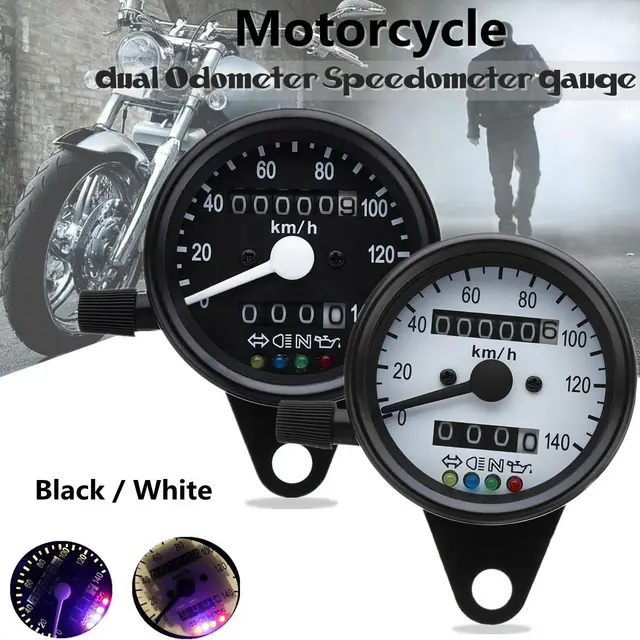 12V Motorcycle Dual Odometer KMH Speedometer Gauge Tachometer Gauge LED Indicator Back Light Signal Lamp