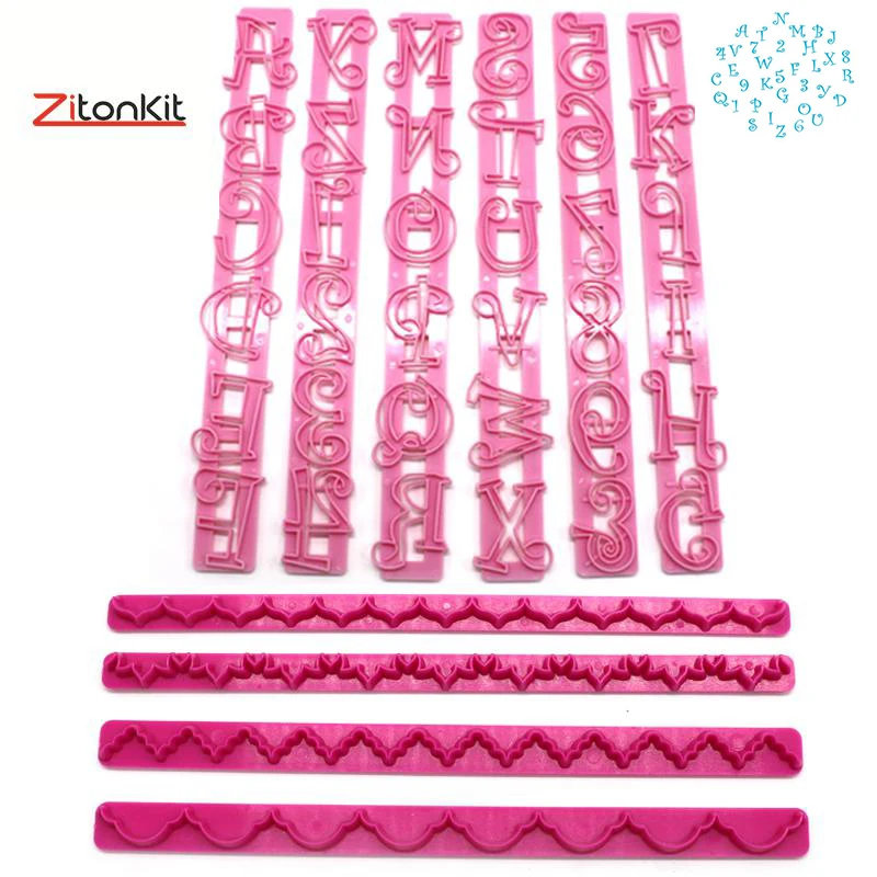 

10Pcs Alphabet Number Lace Molds Edge Mold Plastic Stencil Fondant Pastry Sugarcraft Cake Decorating Tools Ribbons Embossed