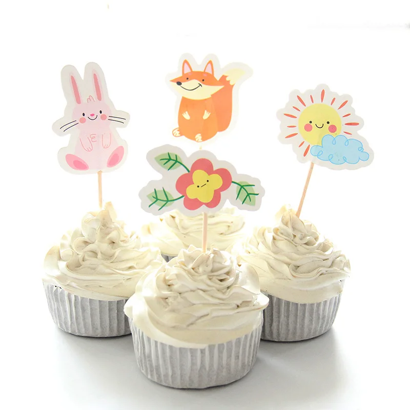 cake topper4 X24pcs 12 шт. мультфильм животных обертки для кексов топперы Лев Слон Обезьяна Зебра торт чашки для именинного пирога Декор - Цвет: cake topper4 X24pcs