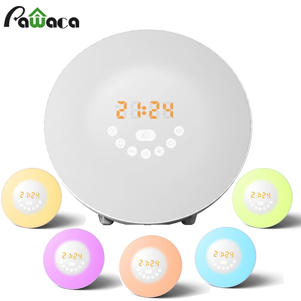 LED Digital Alarm Clock Wake UP Light With FM Radio Touch Sensor Electronic Clocks Changes Simulated Sunrise Sunset | Дом и сад