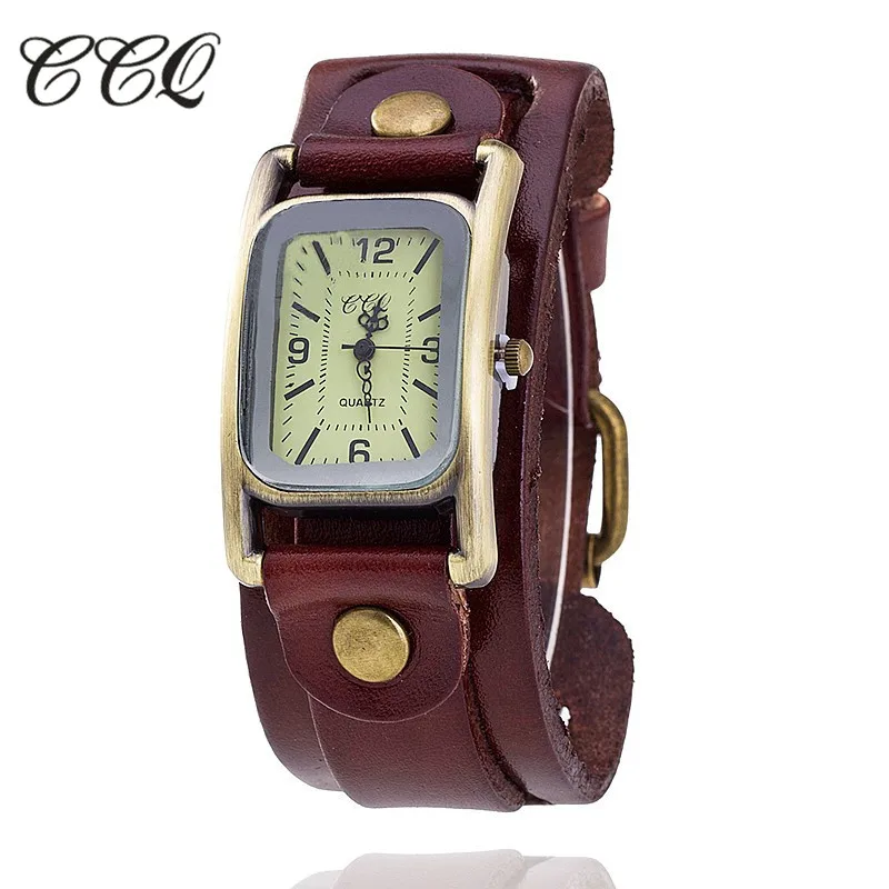 2017 CCQ Vintage Cow Leather Bracelet Watch Fashion Casual Women Wrist Watch Antique Quartz Watch Relogio Feminino 1846