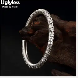 Uglyless 100% Настоящее 999 полное серебро племя Тотем узоры незамкнутные браслеты для женщин этнические ювелирные изделия ручной работы резные