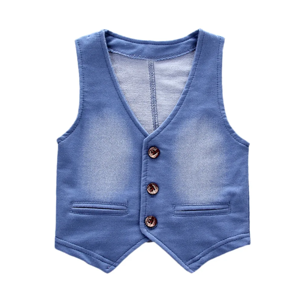 Fashion baby Children Baby Denim Style Long Sleeve T-shirt+Pants+Vest Gentleman Clothes Set