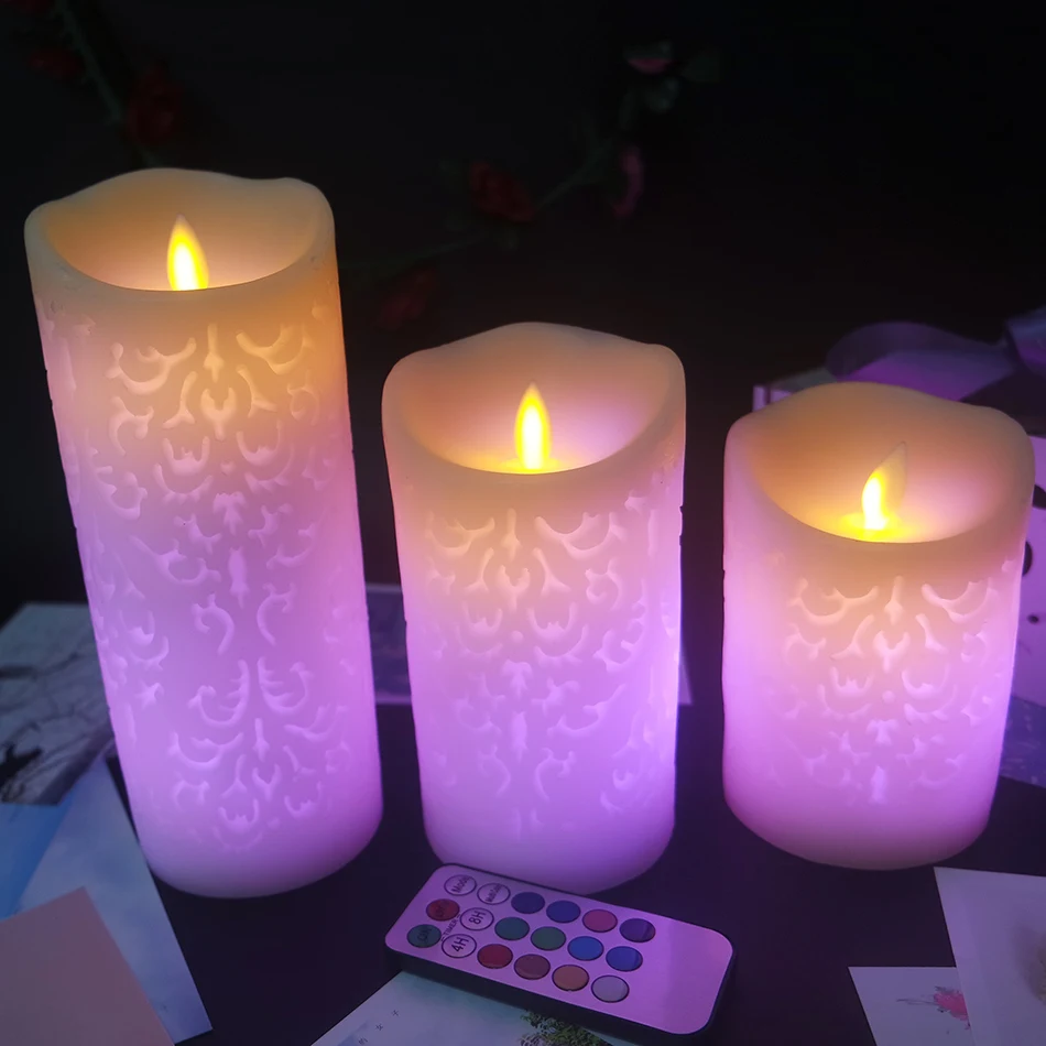 Wireless Electronic LED Candle With RGB Remote Control,Wax Pillar