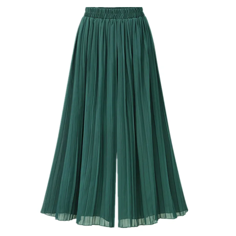 Chiffon Wide Leg High Waist Cropped Pant For Women Casual Pleated Summer Vintage Boho Female Green Capris Trousers B82205A Chiffon Wide Leg High Waist Cropped Pant For Women Casual Pleated Summer Vintage Boho Female Green Capris Trousers B82205A