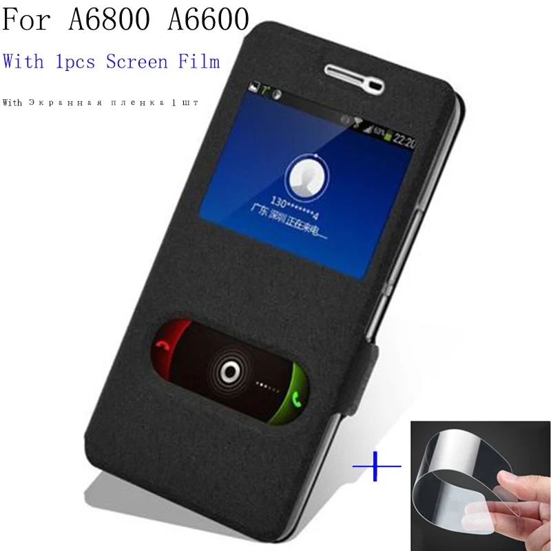 2 шт. чехол для телефона lenovo A6800 A6600 с окошком pu кожаный A 6800 6600 откидной Чехол