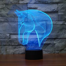 3D LED Color Changing Lamp Horse Head Led Light Multi-colored Bulbing Light Acrylic 3D Hologram Illusion Desk touch lamp baby