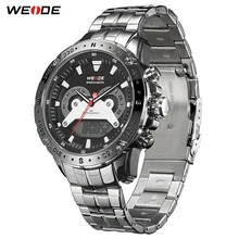 WEIDE Quartz Sports Casual Luxury Brand Men Auto Date Calendar Week Display Repeater Alarm Watch Stainless Steel Digital Clock weide stainless steel band luxury watch men sport back light analog digital quartz double movement auto date alarm stopwatch