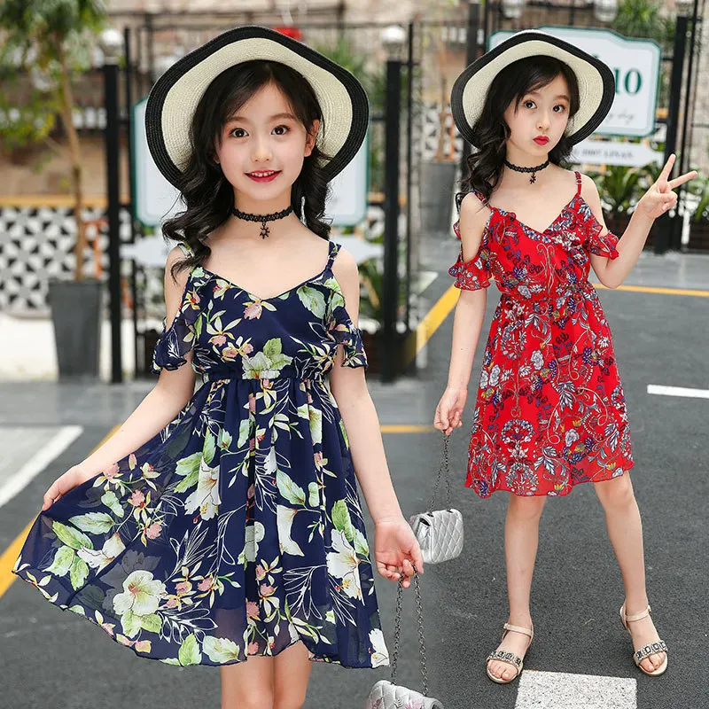 New Fashion Summer Girl Beach Floral Dresses Kids Party Dresses ...