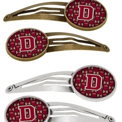 Carolines Treasures CJ1078-DHCS4 Letter D Football Garnet & Gold Barrettes Hair Clips Set of 4 (1)
