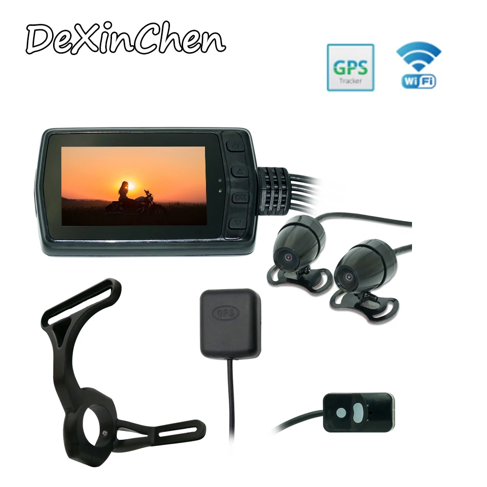 

WiFi Motorcycle DVR Dash Cam Full HD 1080P+1080P Front Rear View Waterproof Motorcycle Camera GPS G-sensor, free shipping