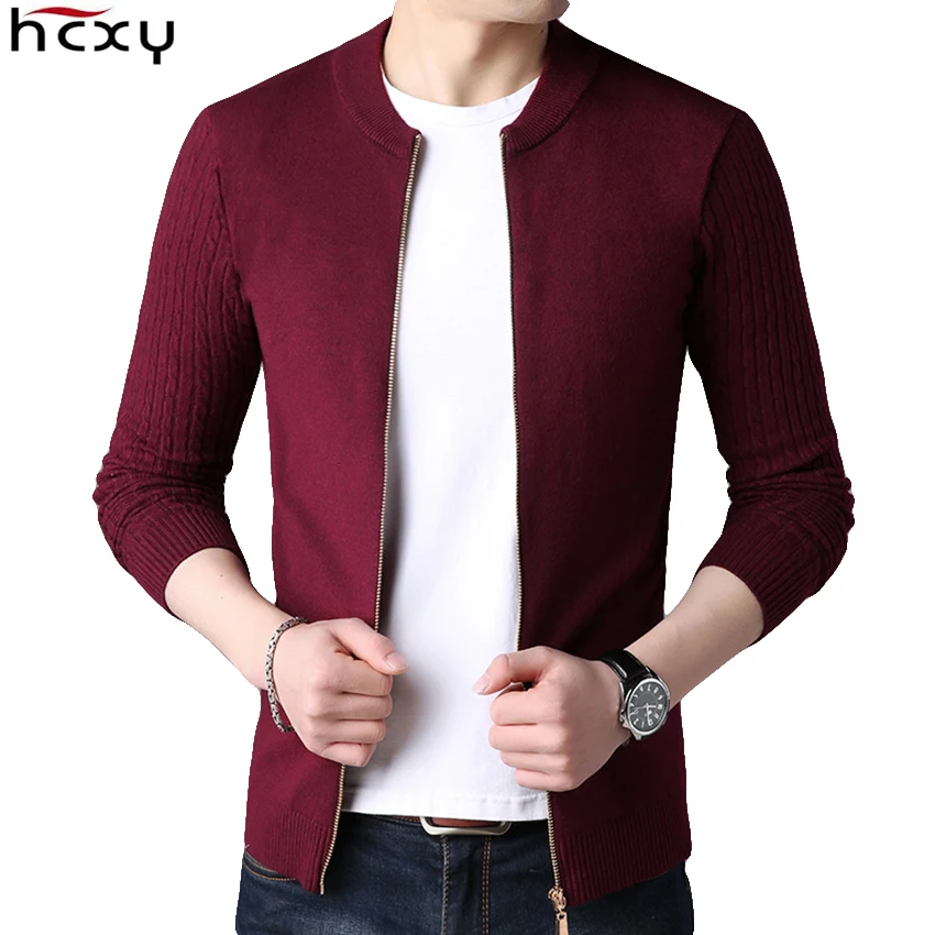 

HCXY 2019 Spring Autumn New Men's Cardigan Sweaters Men Knitted Outwear Thin Male Thin Coats Jackets Zipper O-neck Fitness Solid