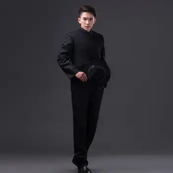 

Mandarin Collar 1930s Men Costume Black Cosplay Clothing Drama Performance Clothes School Uniform Vintage Chinese Tunic Suit