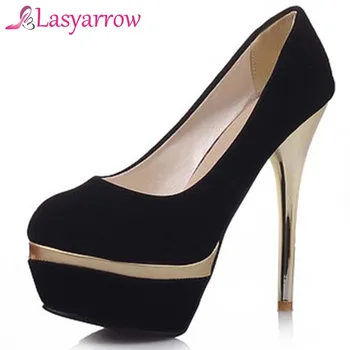 

Lasyarrow Size 31-44 2018 Brand Platform Shoes Woman High Heels Pumps Stiletto Thin Heel Women's Shoes Round Toe Wedding Shoes