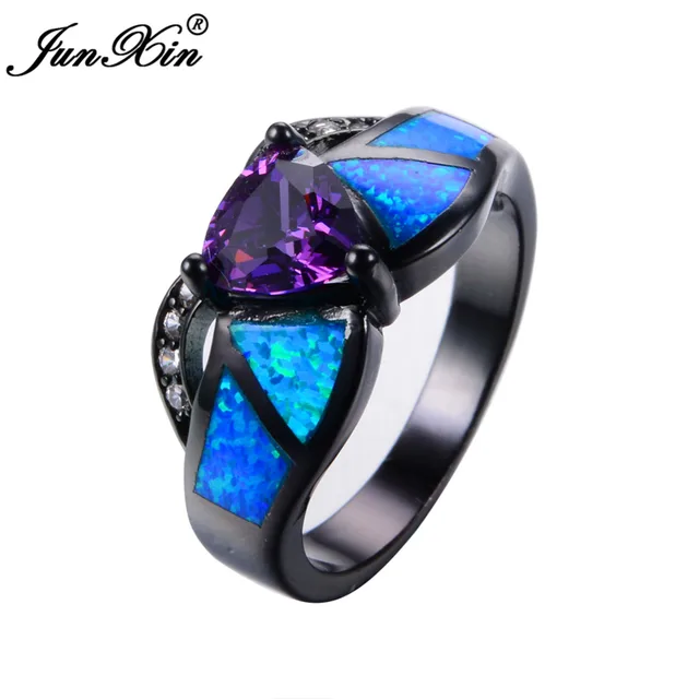 junxin female purple triangle ring black gold blue fire opal ring vintage wedding rings for women - Purple Wedding Ring junxin female purple triangle ring black gold blue fire opal ring vintage wedding rings for women - Purple Wedding Ring