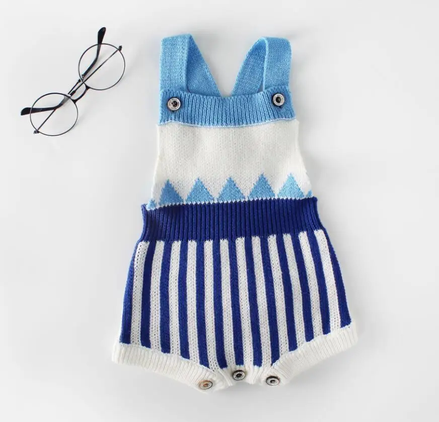 Baby Girls Clothes Rompers 1-3Yrs Baby Knitted Romper Set Infant Newborn Baby Girl Jumpsuit Cotton Baby Jumpsuit For Girls - Цвет: Blue