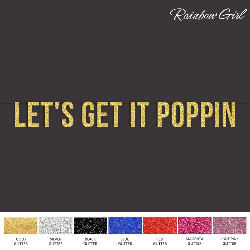 

Let's Get It Poppin' Glitter Party Banner,Baby Shower/Bachelorette/Popcorn Bar Birthday Party Decorations Photo Props Favors