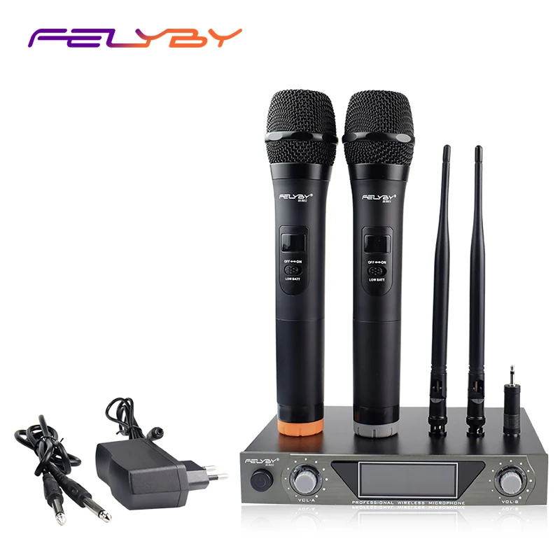 

FELYBY professional high quality karaoke microphone Dynamic mic VHF Handheld double wireless microphone for computer TV
