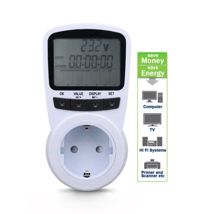 

EU Plug Socket Energy Meter Electricity Watt Voltage Amps Usage Frequency Monitor Analyzer Power Manage