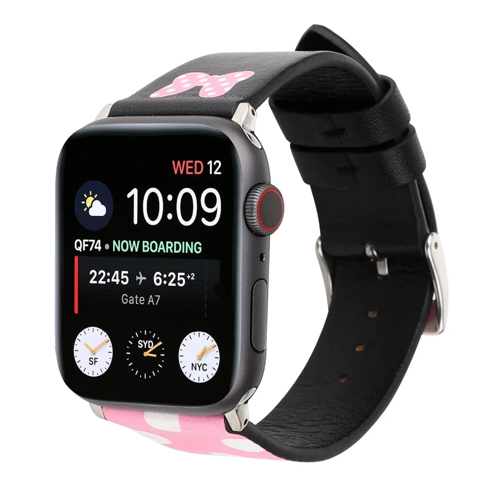 Кожаный ремешок для apple watch серии 5 4 3 2 1 Микки Маус hello kitty ремешок для apple iwatch 44 мм 42 мм 40 мм 38 мм