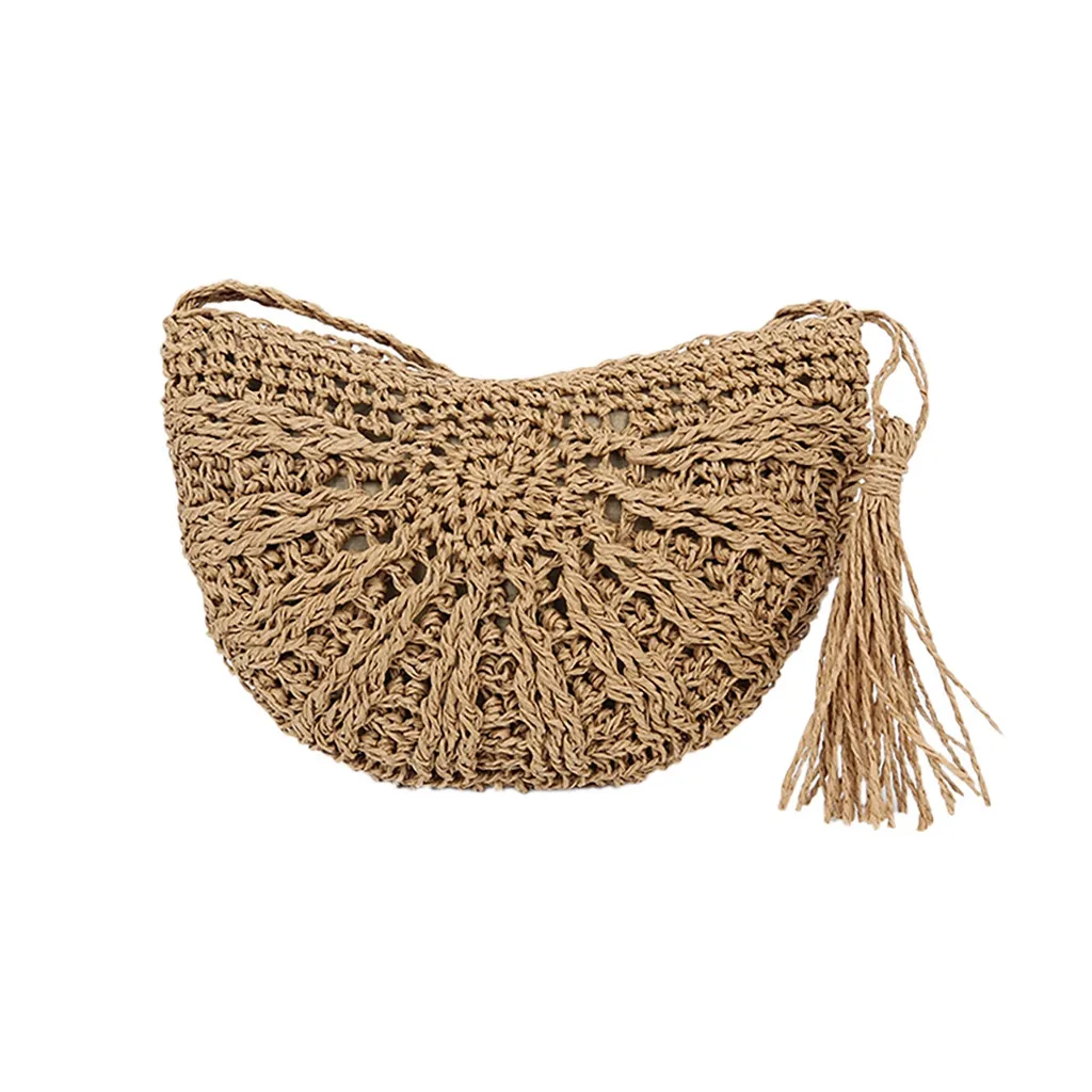 

Women Bag Semicircular Handwoven Retro Rattan Straw Beach Crossbody sac main femme torebka damska shopper bolso mujer