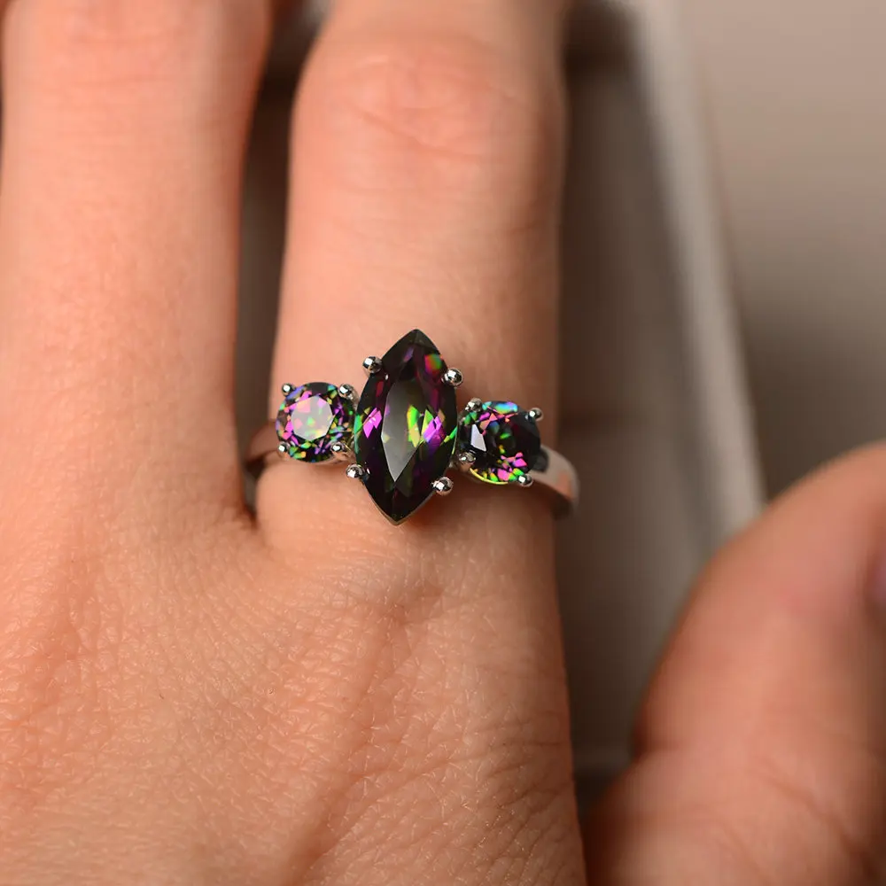 

Korean Sterling 925 Silver Couple Agate Ring for Unisex Wedding Jewelry Anillo Bague Mystic Topaz Bizuteria for Women Gemstone