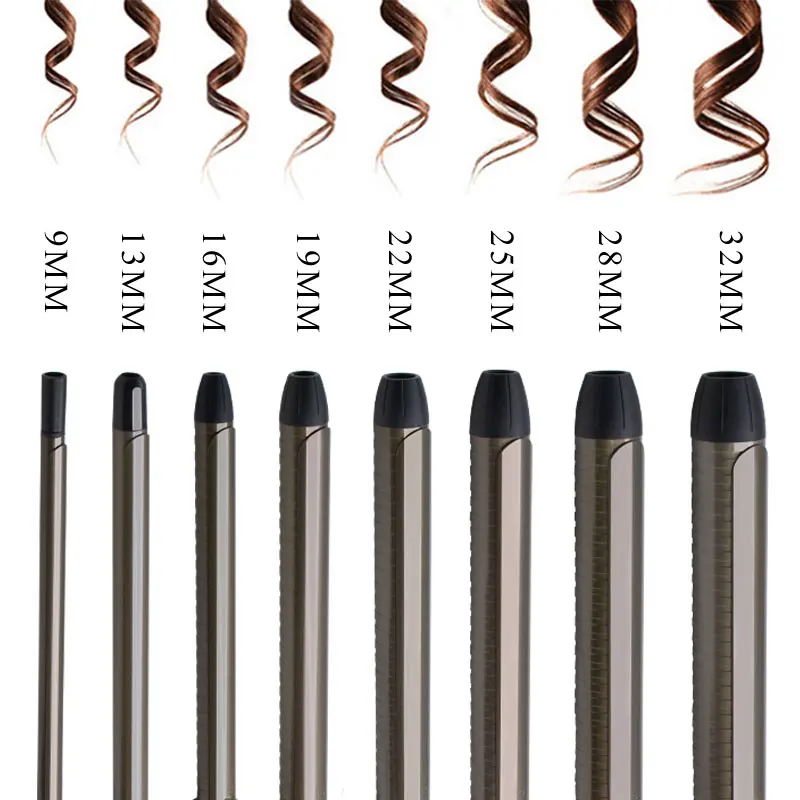 

9 13 16 19 22 23 28 32mm Professional Rotating Curling Iron, Wave Wand Machine Curly Hair Weave Styler Sticks Machine
