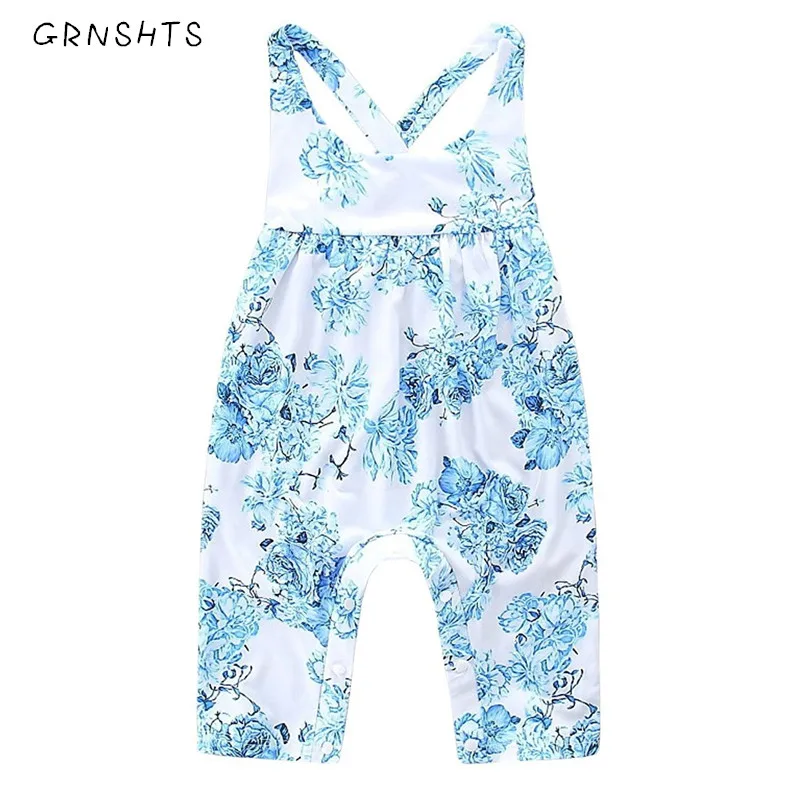 

GRNSHTS 2018 Toddler Baby Kid Girl Summer Clothes One-piece Blue Floral Tank Tops Romper Kids Girls Clothing Jumpsuit Set