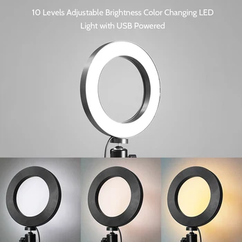 

LED Round Selfie Camera Lamp 10 Levels Color Temperature Changing for Live Show Taking Pictures Interview 14.5/16/20cm