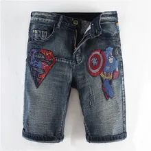 Новая мода досуг мужские рваные короткие джинсы брендовая одежда лето Вышивка Мультфильм Капитан шорты дышащие джинсовые шорты мужские