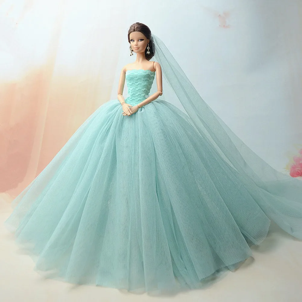 Новейшее Элегантное свадебное платье ручной работы милое платье принцессы праздничная одежда Для Кукольный подарок для девочек аксессуары для кукол - Цвет: blue-green
