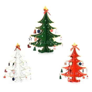 

1pc 5 Color Style 17.5cm 3D DIY Mini Table XMAS Trees Decoration Wooden Christmas Tree with Ornament New Year Christmas Gift