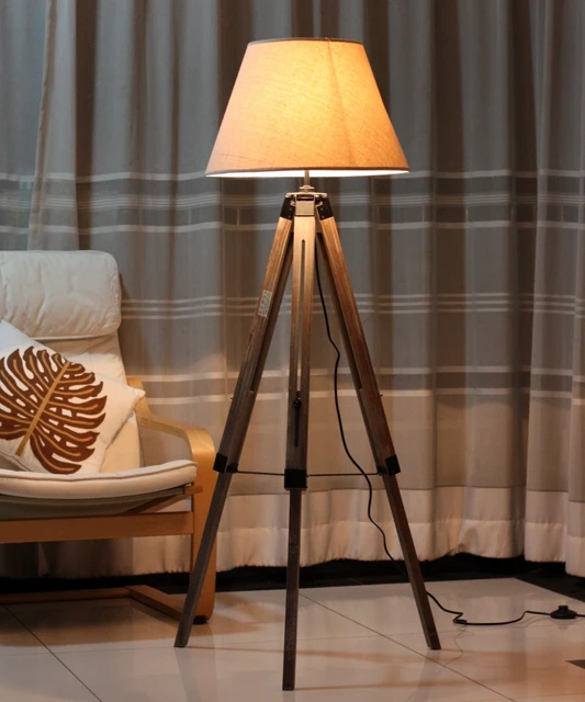 Nordic Loft American Country Style Large Floor Lighting Nordic Loft American Country Style Large Floor Lighting Wood Gray Tripod Lamp
