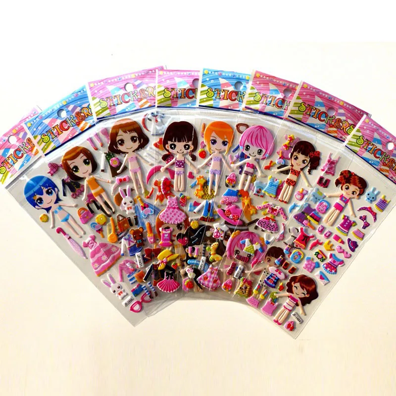 

10pcs/lot New girl Stickers 3D girl Dressing DIY waterproof Stickers Kids Educational Classic toys
