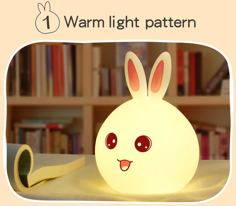 Rabbit LED Night Light Soft Silicon Table Lights Multicolor Touch Sensor Tap Lighting For Children Baby Kids Bedside Lamp D-Kamt