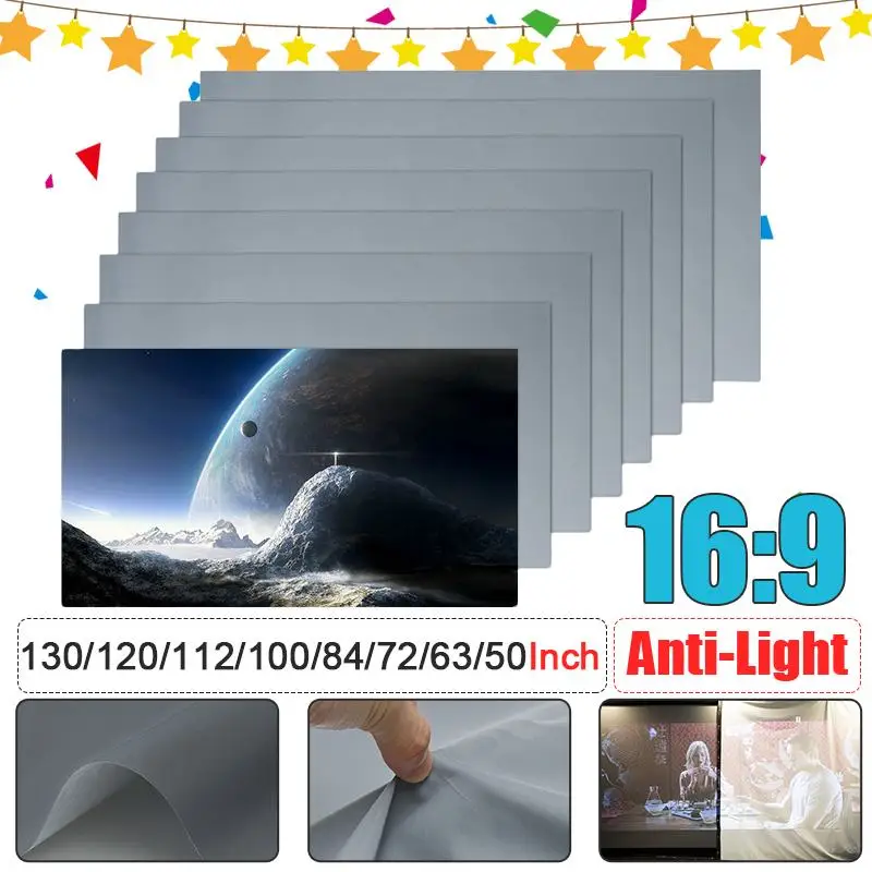 

16:9 Portable Foldable Anti-light Projector Screen 3D Home Cinema HD 1080P Projection Screen 50/60/63/72/84/100/112/120/130 Inch