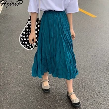 Hzirip Горячая новинка весна лето женская юбка винтажная Милая Высокая талия тонкая сплошная плиссированная универсальная элегантная юбка Офисная Леди
