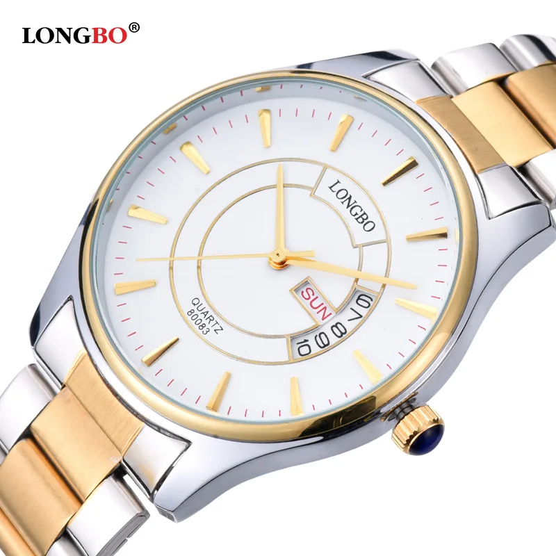 Relogio masculino Longbo Элитный бренд полный Нержавеющая сталь аналоговый Дисплей Авто Дата Для мужчин кварцевые часы мужской Бизнес часы 80083