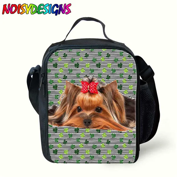 NOISYDESIGNS Сумочка для ланча женская для школы и нашивками трилистника черный, белый цвет; дизайн в полоску сумка на плечо; для ланча сумки детей йоркширского терьера сумки с принтом - Цвет: LMYD4330G