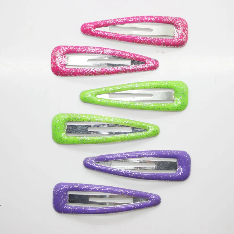 6 pcs /set glitter epoxy hair snap clips girl's bling metal hair clips